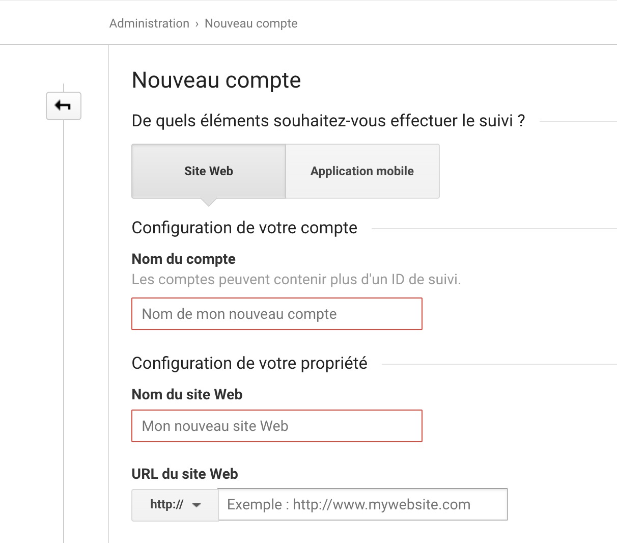 Création d'un nouveau compte