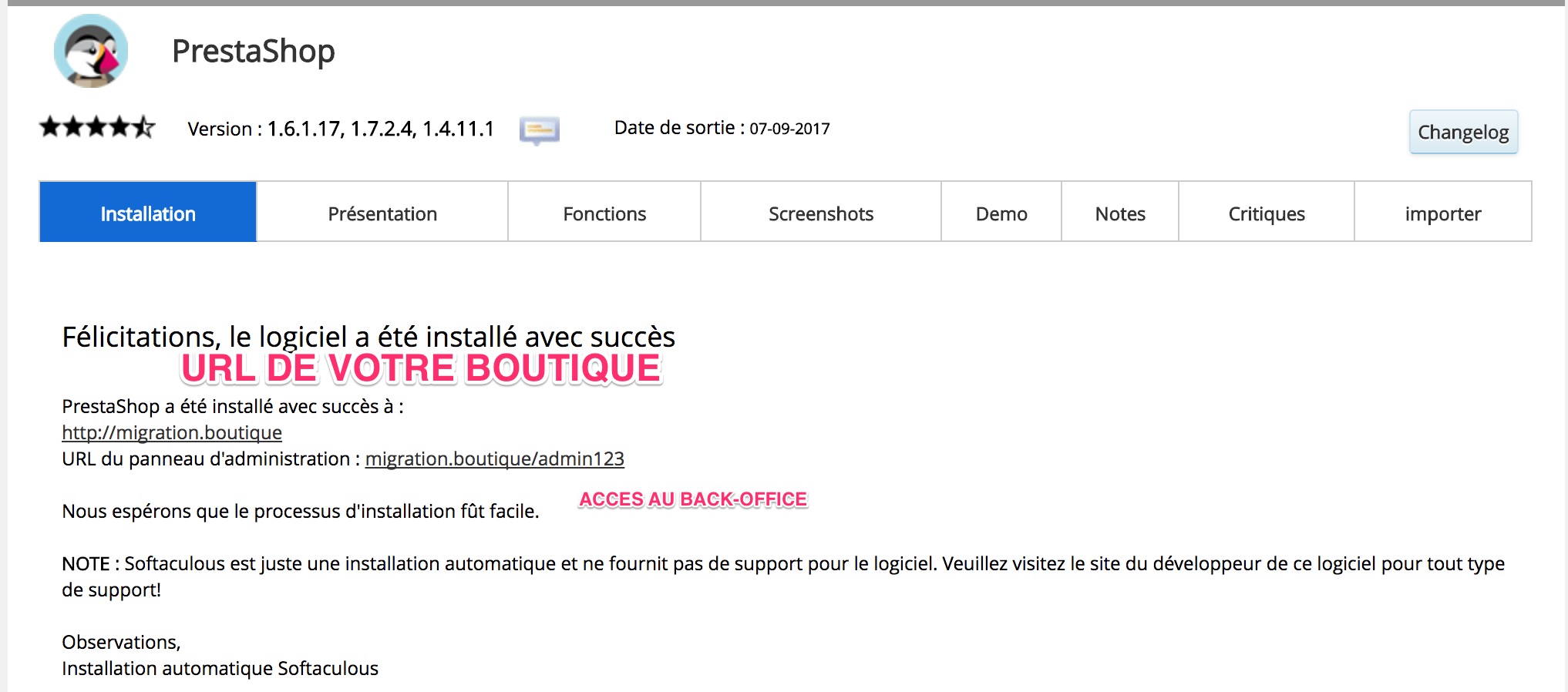 Installation de la boutique réussie