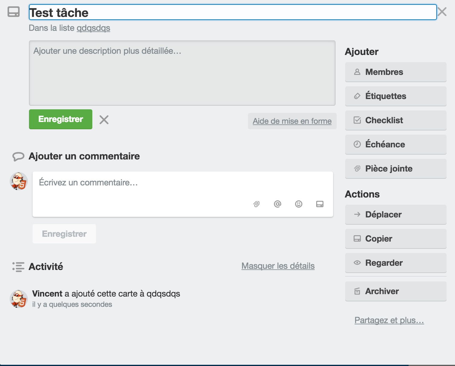 Créer une tache dans Trello