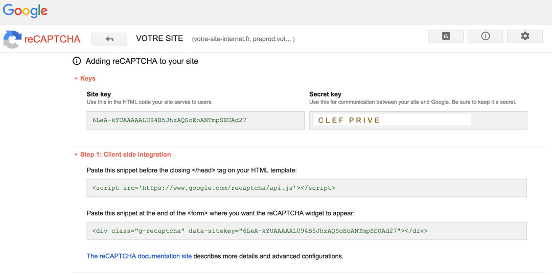 Etape 1 : Clef public recaptcha