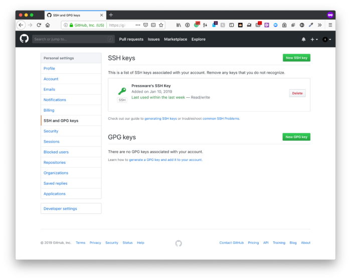 ajout clef SSH dans Github
