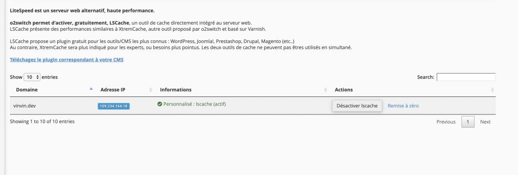 Serveur Web LiteSpeed - Activer le cache LSCache